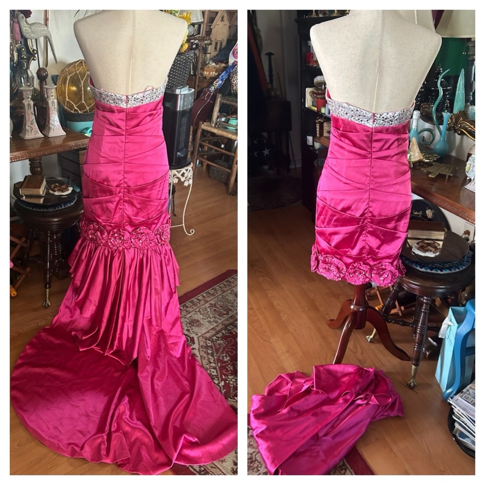 Strapless Sequined Gown Prom Dress w Detachable Train - Picture 2 of 16